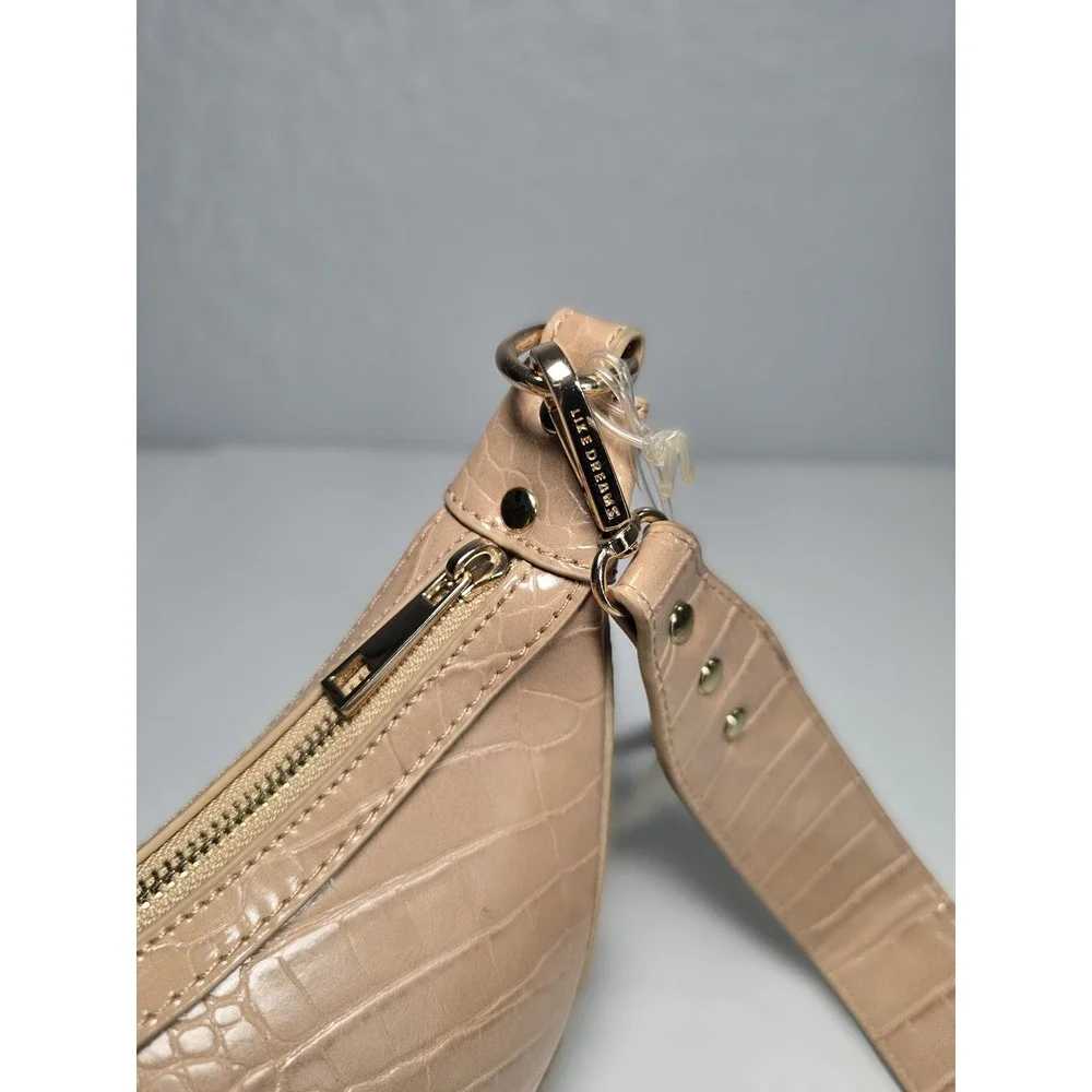Like Dreams Beige Croc Embossed Crescent Shoulder Bag Vegan Leather H9101701